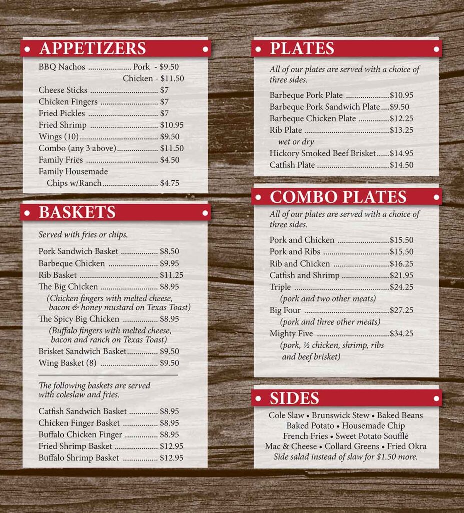 Back menu for Creekside Bar-be-que