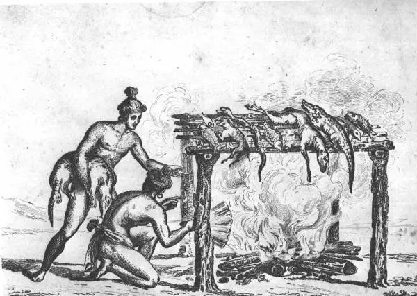 Jacques de la Moyne's Illustration of Native American cooking technique