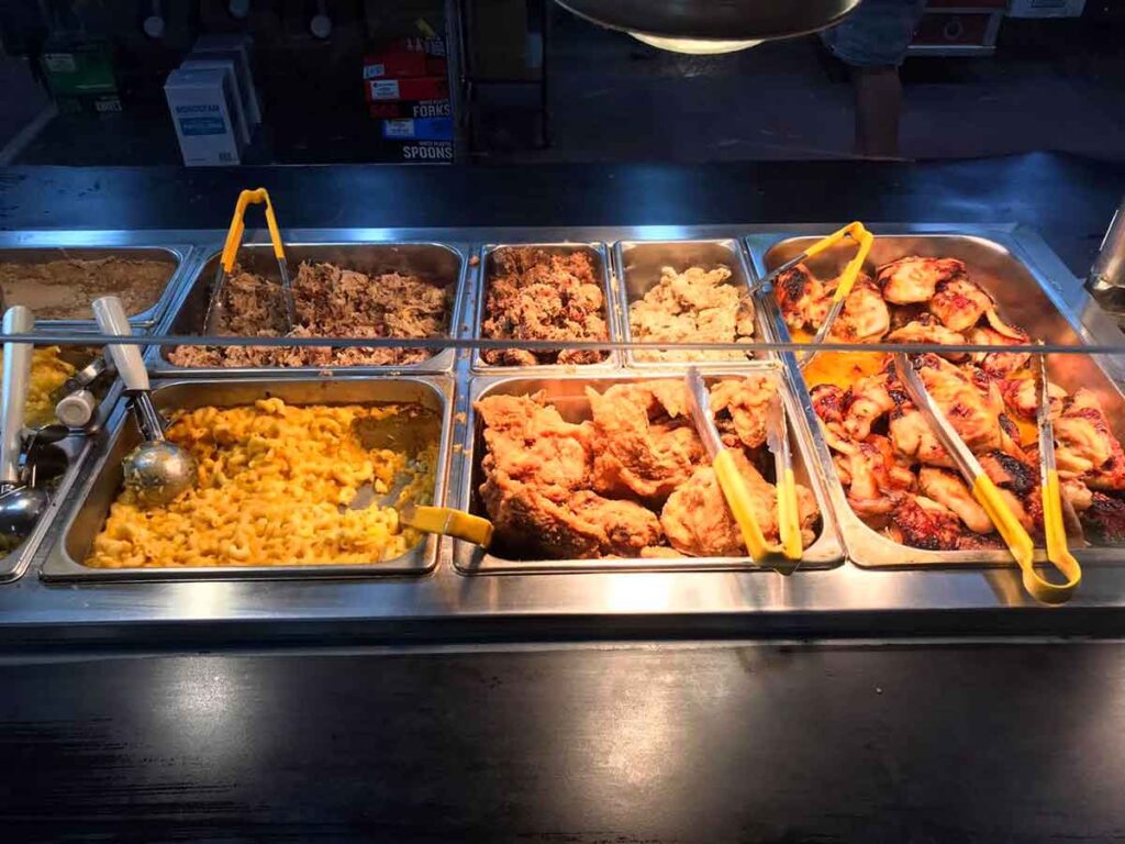 Meat trays on buffet