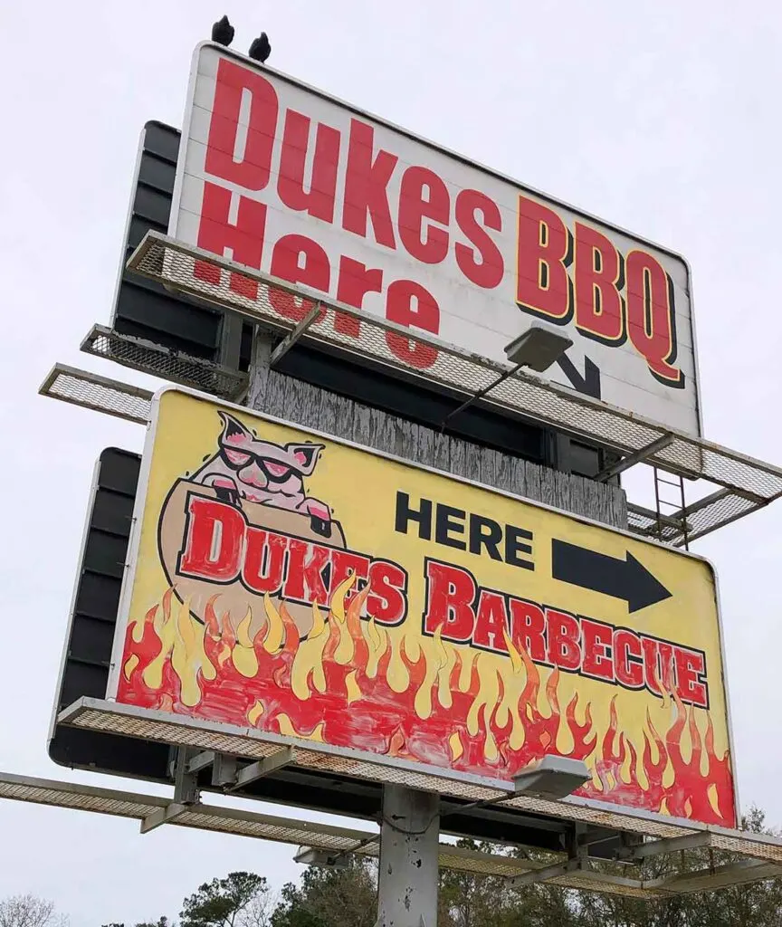 Billboard above Dukes Barbecue in Walterboro