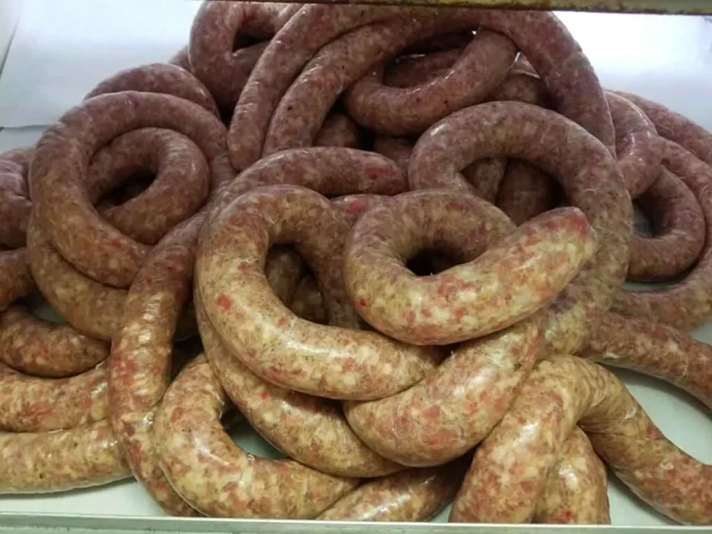 Coils of onion sausage