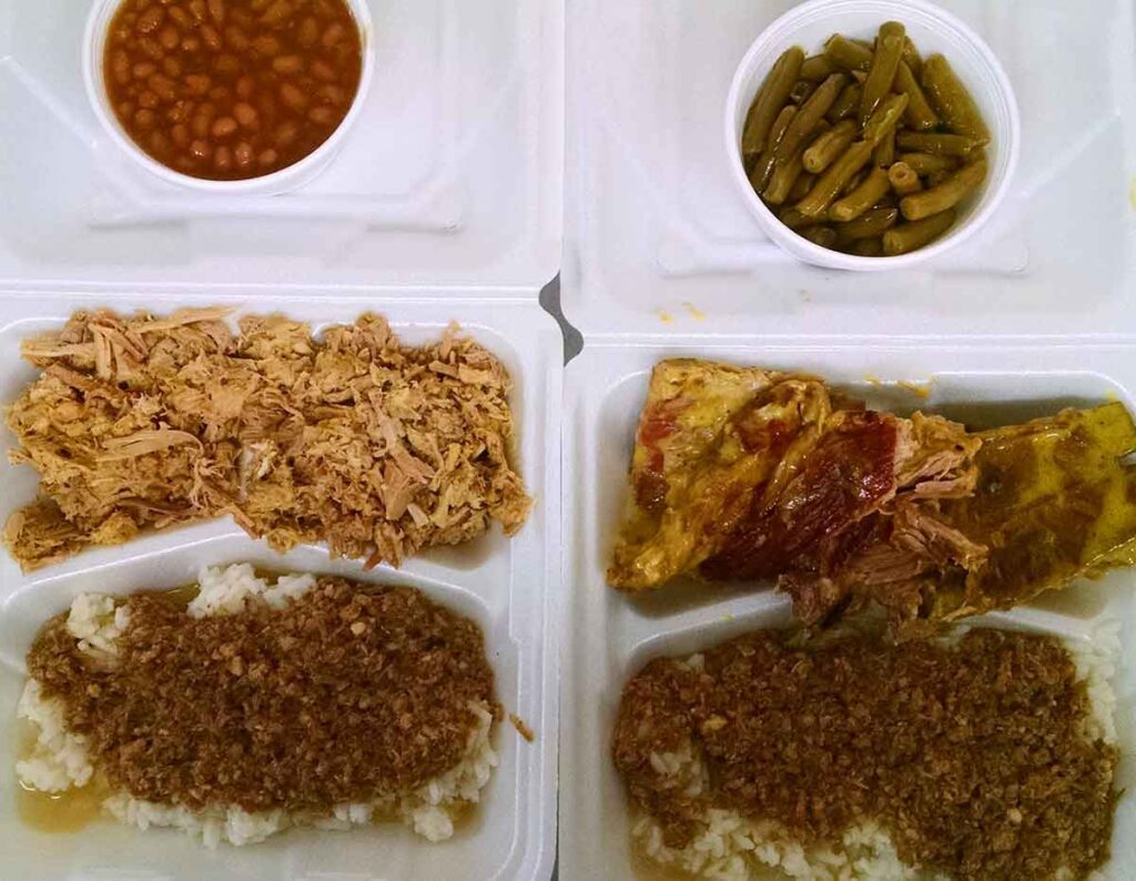 To take out trays fill with BBQ, hash, and sides