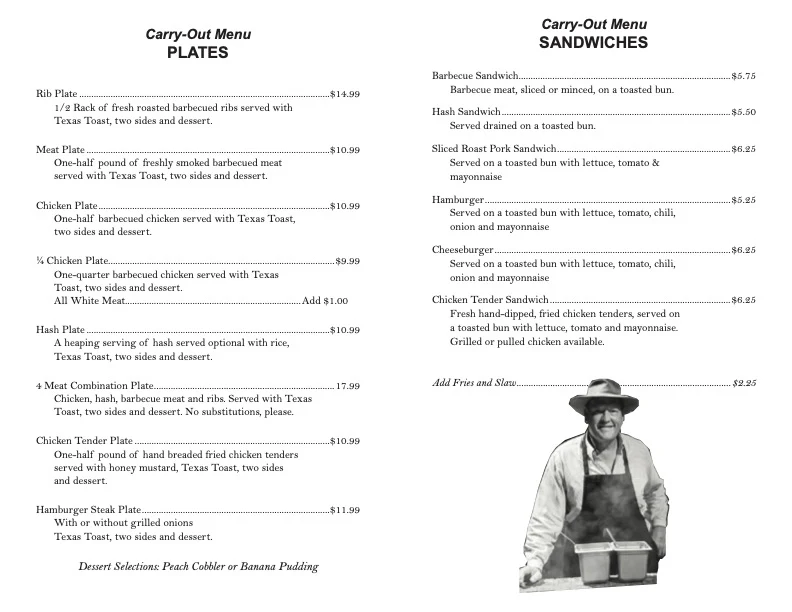 Lee's Barbecue Menu 2