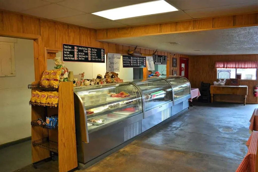 Interior of Midway BBQ, Meat Counter