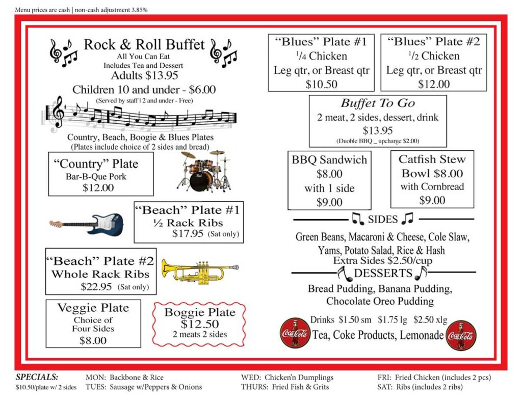 The main menu for Music Man's Bar-B-Que.