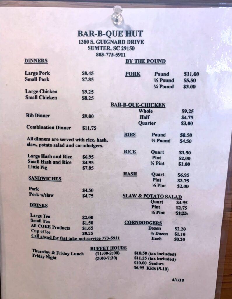 Bar-B-Que Hut Menu