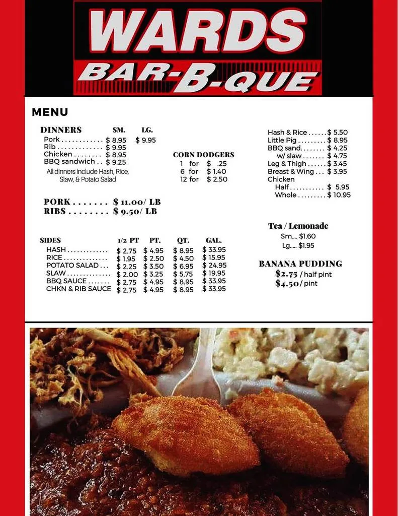 Menu for Ward’s Bar-B-Que in Sumter