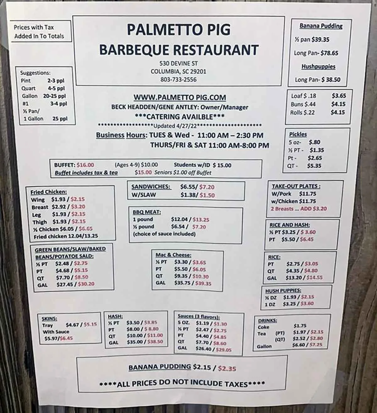 Menu for Palmetto Pig