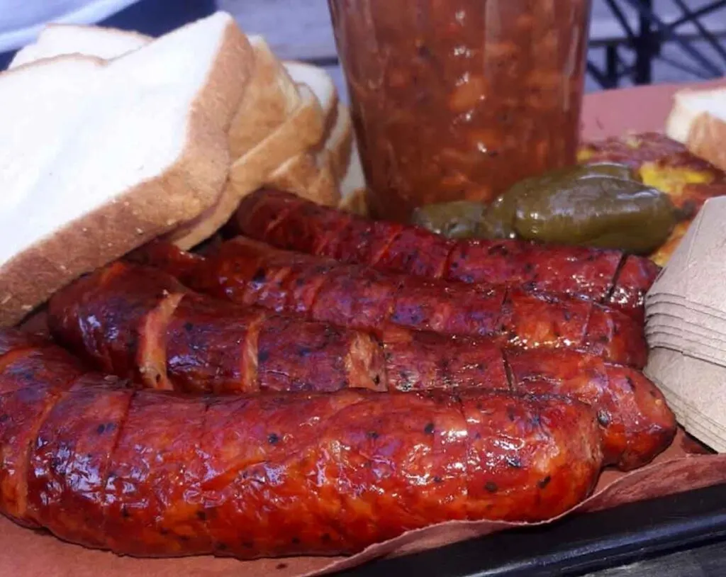 Hot Gut Sausages at Lewis BBQ in Charleston