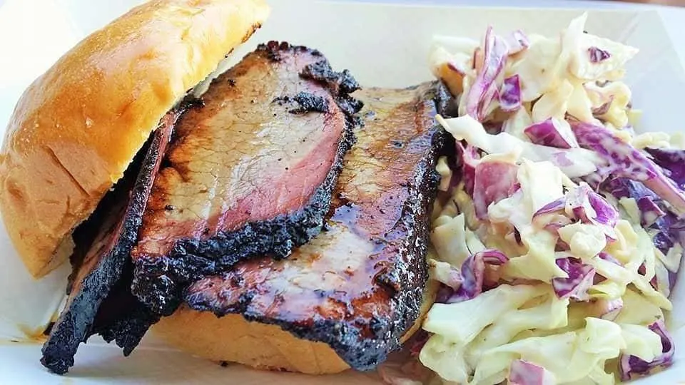 Charleston's RightOnQue - Brisket Sandwich with Carolina Slaw