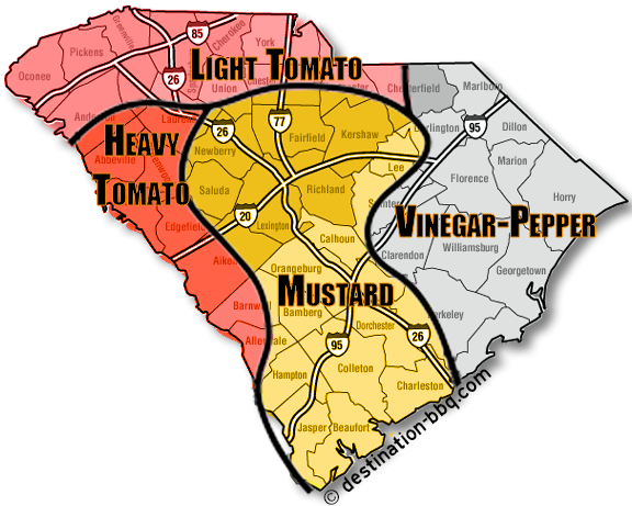 Map of SC's four BBQ Sauce Regions