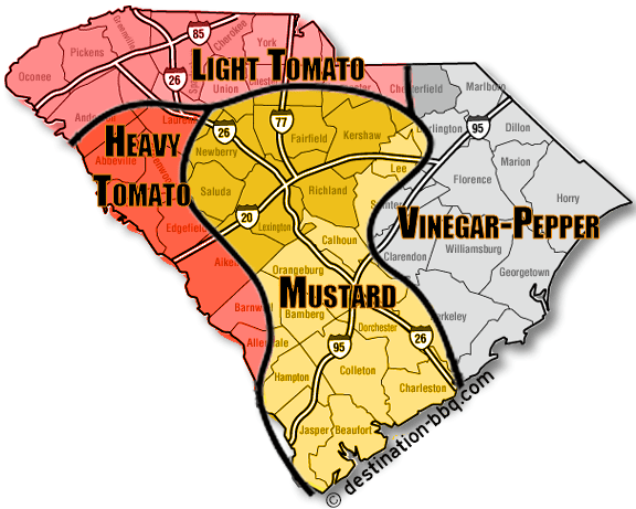 Map of SC's four BBQ Sauce Regions