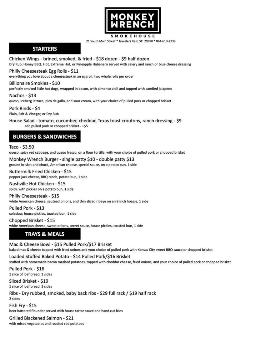 Monkey Wrench Smokehouse in Travelers Rest Destination BBQ