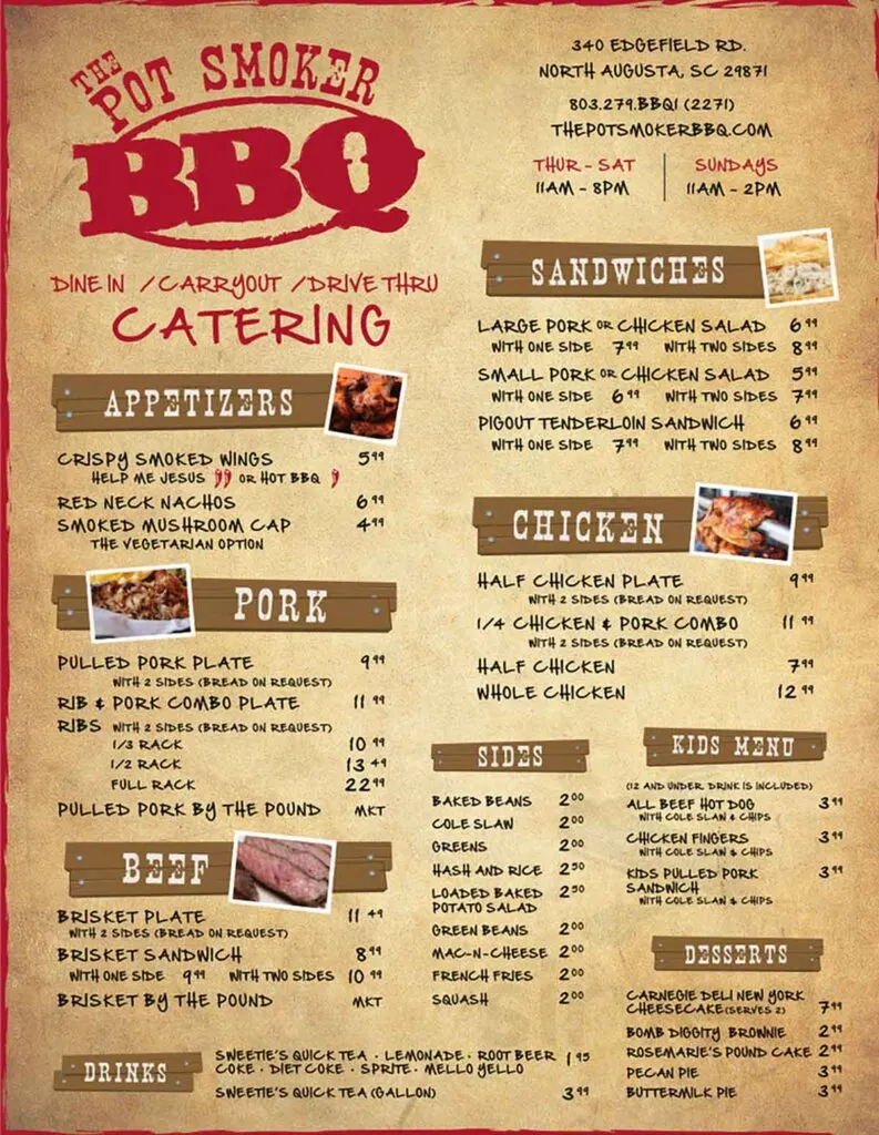 Menu for The Pot Smoker BBQ in Aiken