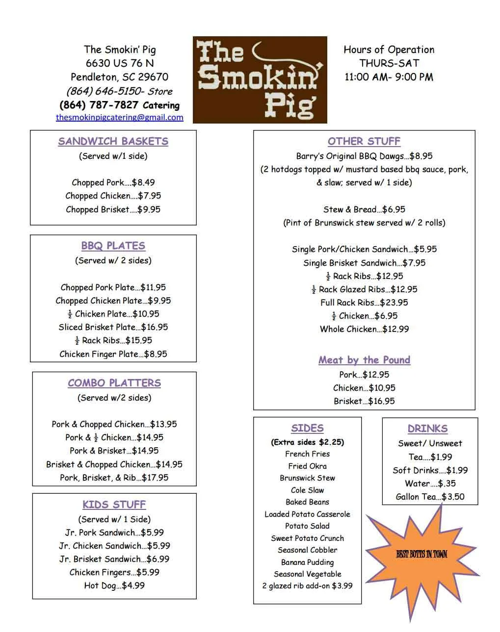 The Smokin' Pig's Menu