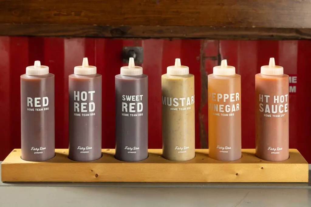 Six sauces offered by Home Team BBQ