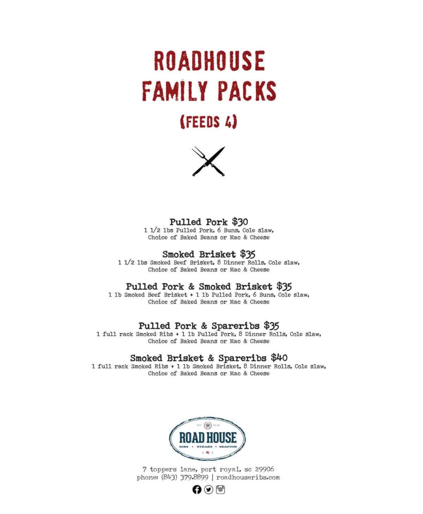 Family Pack Menu for Roadhouse