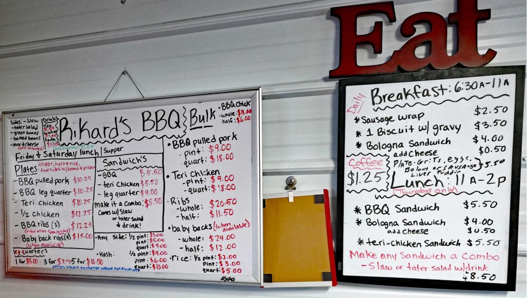 Menu for Rikard's Roadside Barbecue in Ridge Spring