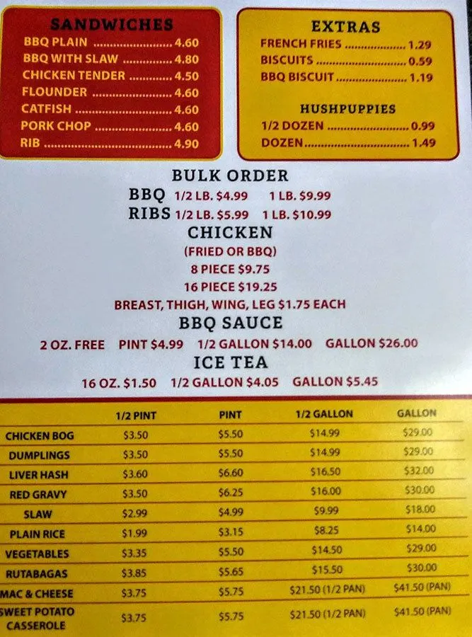 Menu for The Flaming Pig BBQ in Florence