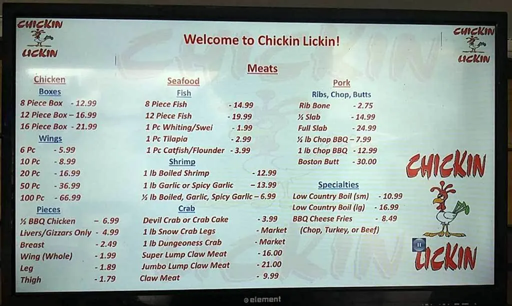 Chickin Lickin Meats Menu