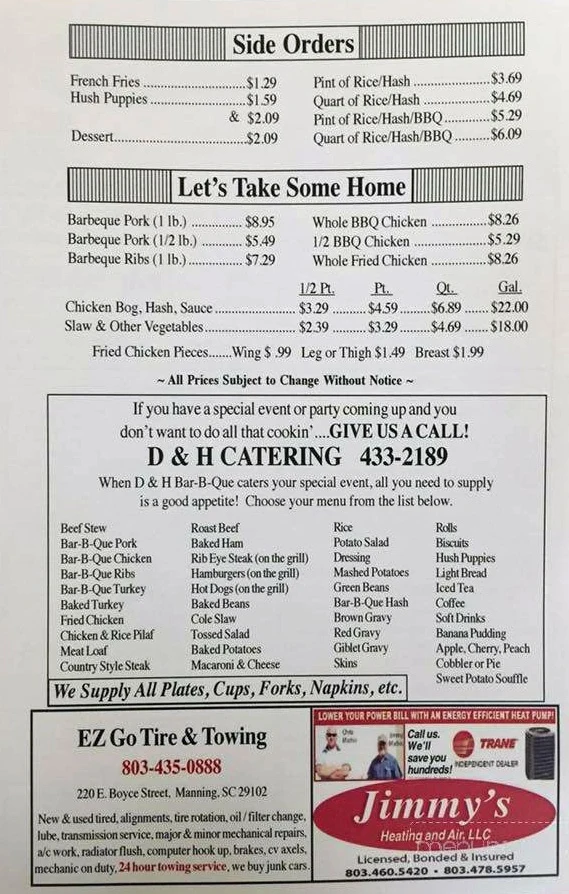 D&H Bar-B-Que Menu 2