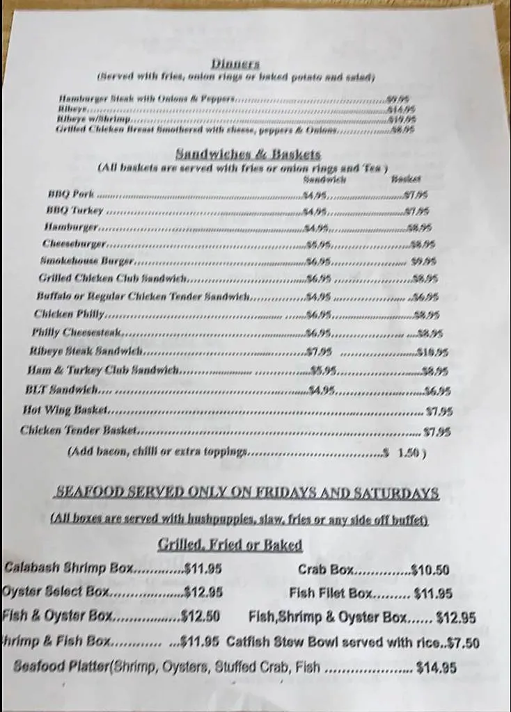 Menu 2 for Brown’s Bar-B-Q in Kingstree