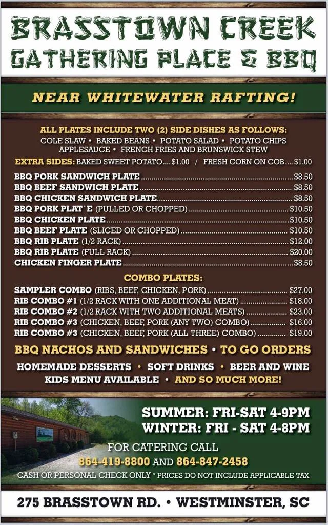 Menu for Brasstown Creek Gathering Place BBQ