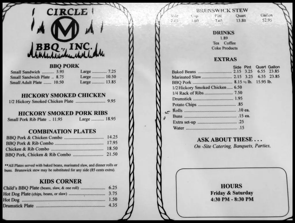 Menu for Circle M BBQ in Liberty