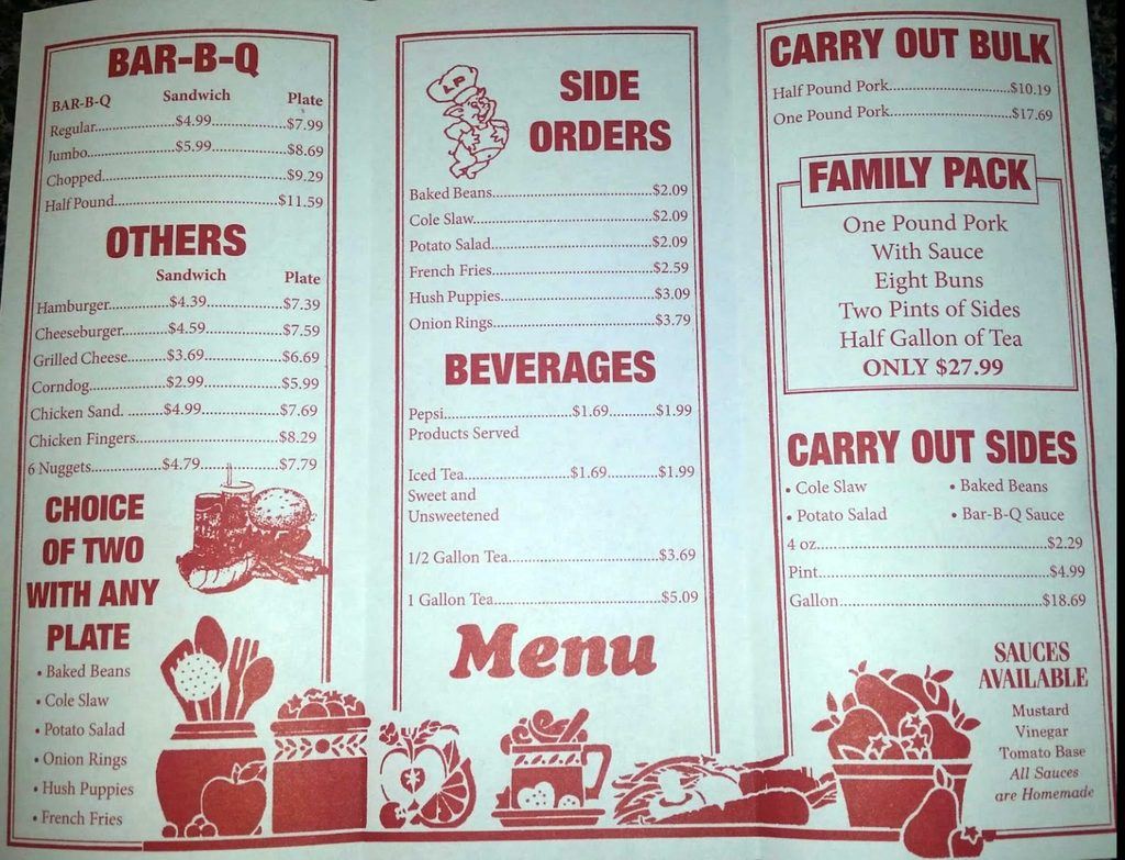 Menu for Little Pigs Bar-B-Q Myrtle Beach SC