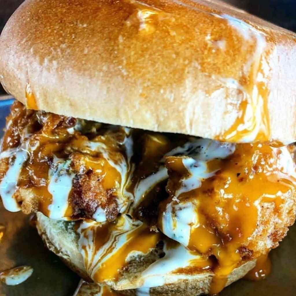 Chicken Sandwich with flowing sauces
