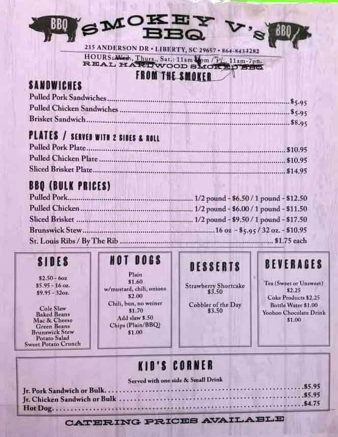 Smokey V's Menu