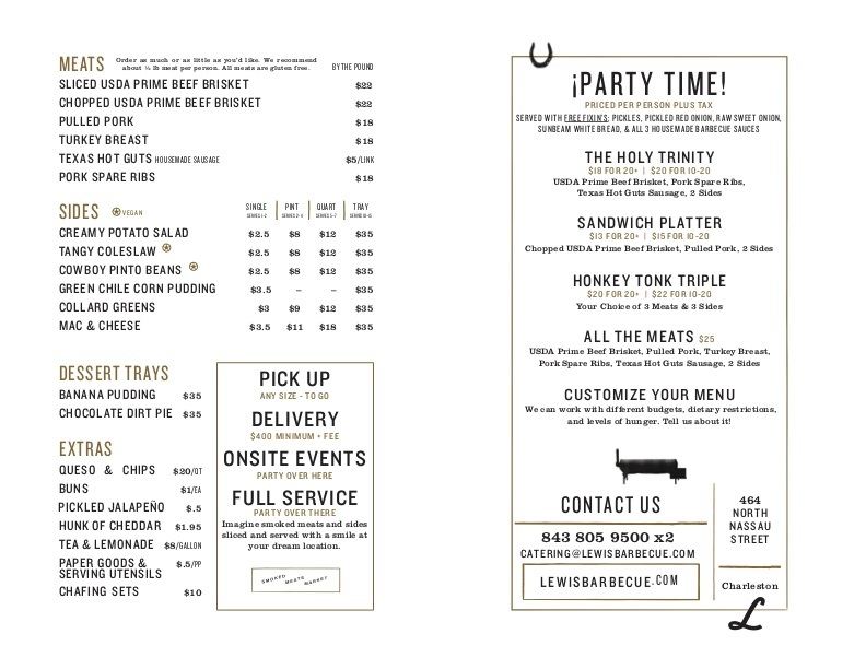 Lewis Barbecue's Catering Menu