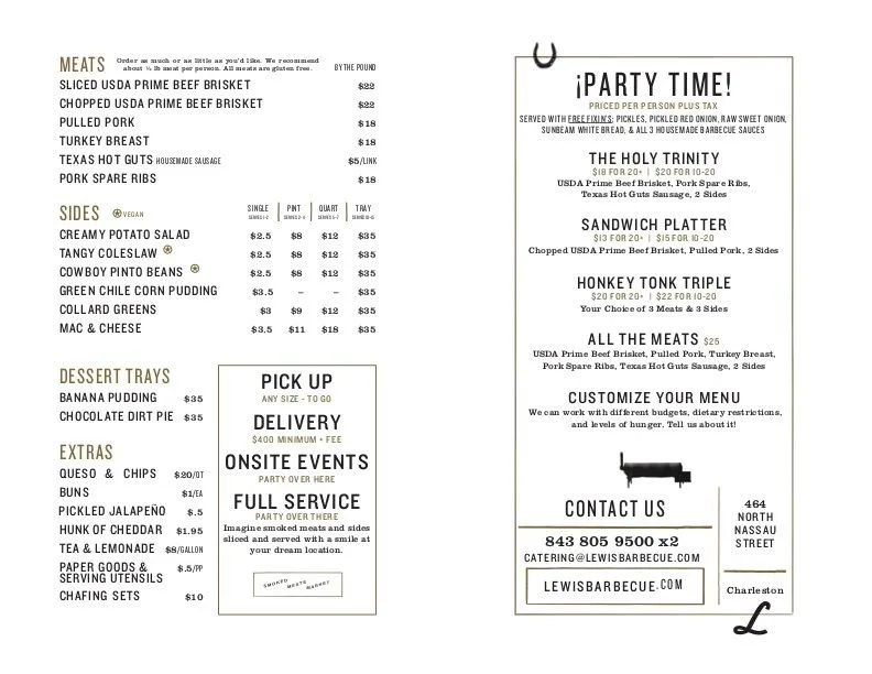 Lewis Barbecue's Catering Menu