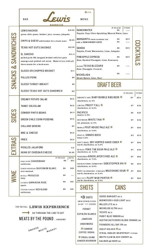 Lewis Barbecue's Drink Menu