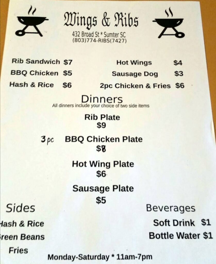 Menu for KJ's Wings and Ribs