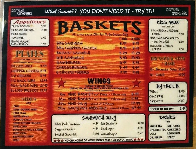 Southern Smoke BBQ in Pelzer Menu