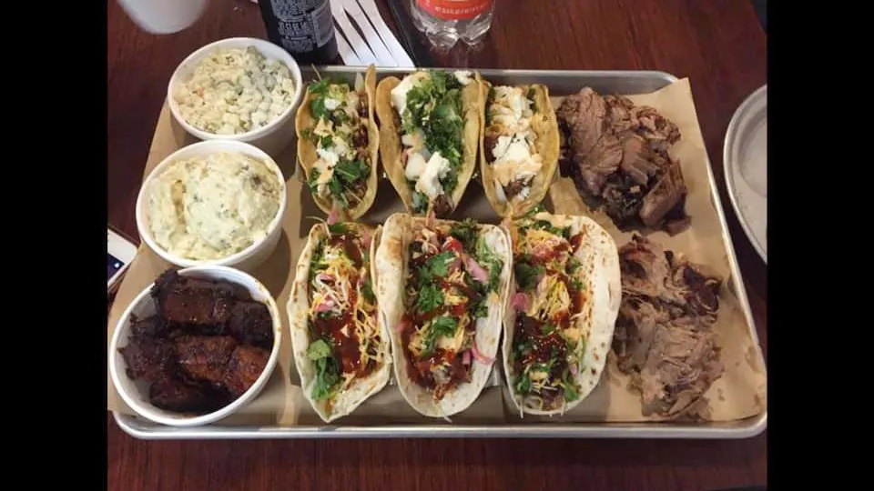 A tray of Rodney Coplin's Brisket Tacos