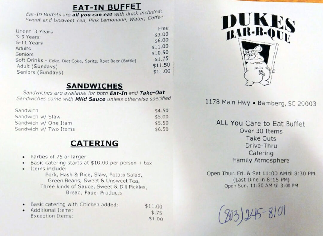 Dukes BBQ of Bamberg Authentic SC BBQ Destination BBQ