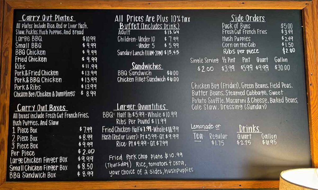 Menu for Westwood BBQ in Hartsville.