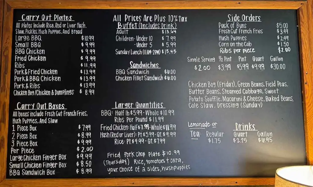 Menu for Westwood BBQ in Hartsville.