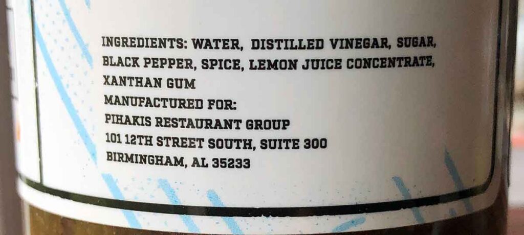 Rodney Scott's BBQ Sauce Label Ingredients