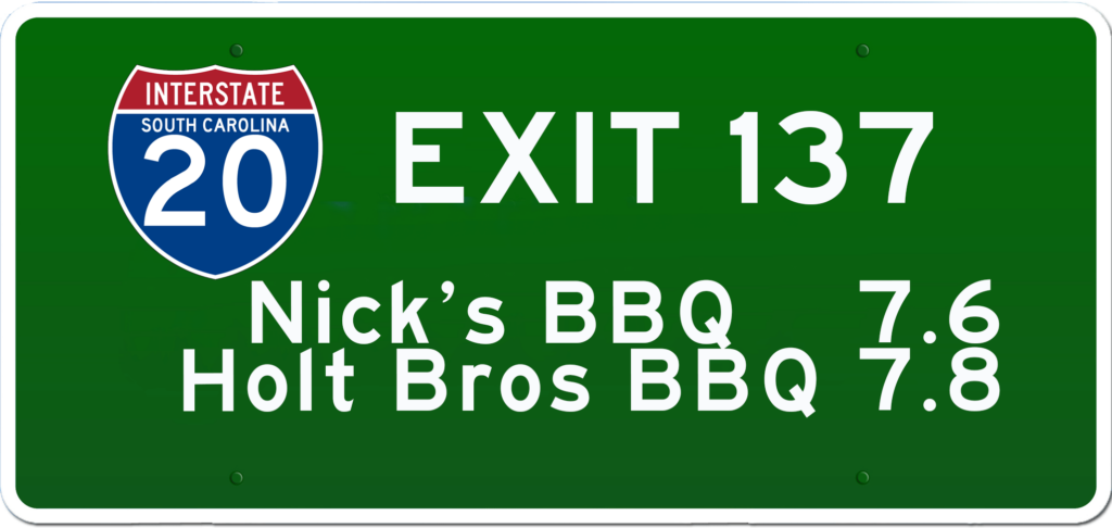 SC BBQ near I-20 at Exit 137.