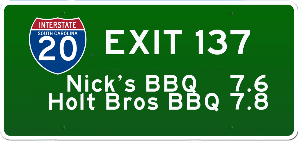 SC BBQ near I-20 at Exit 137.