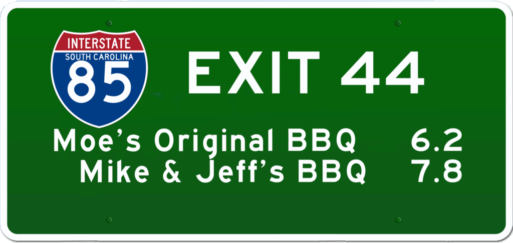 SC BBQ on I-85 at Exit 44.
