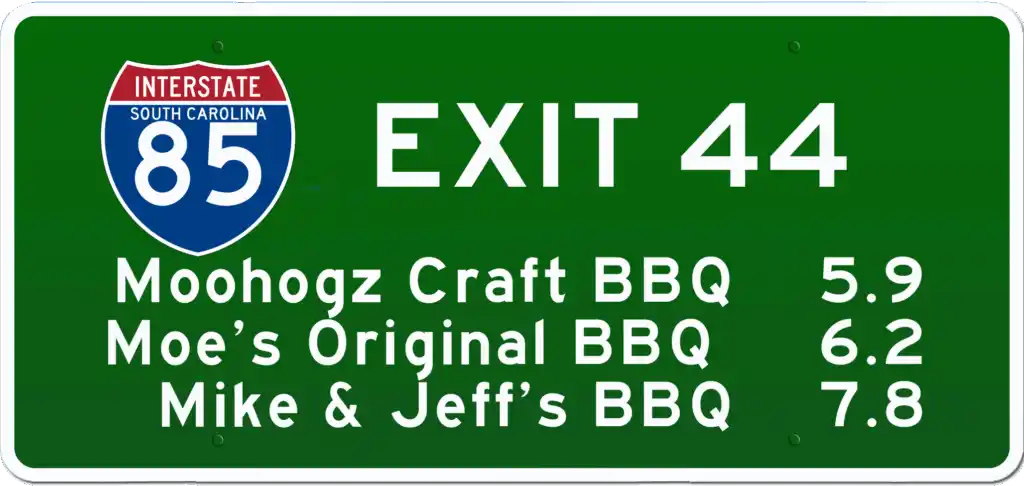 SC BBQ on I-85 at Exit 44.