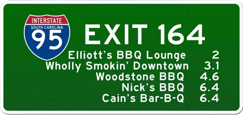 SC BBQ restaurants at Exit 164 off I-95 in South Carolina.
