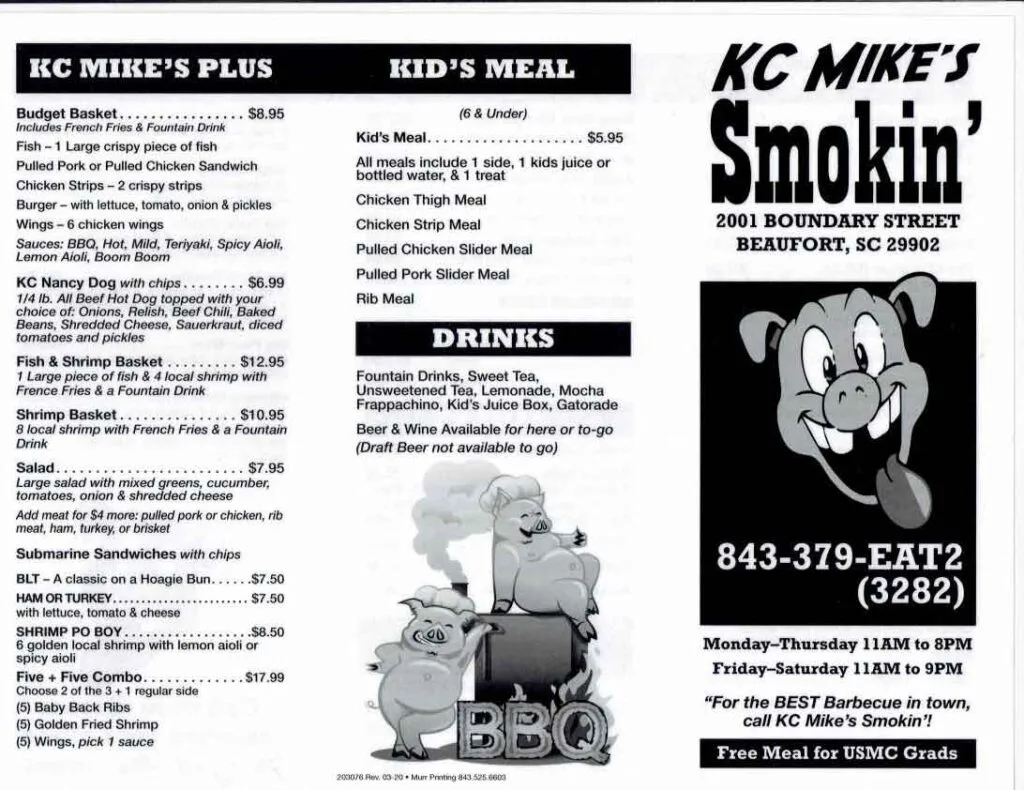 KC Mike's Smokin Menu 1