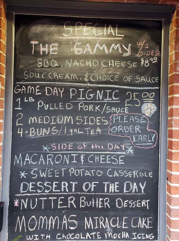 Example of one of Hogs and Hops Barbecue's Specials Menu