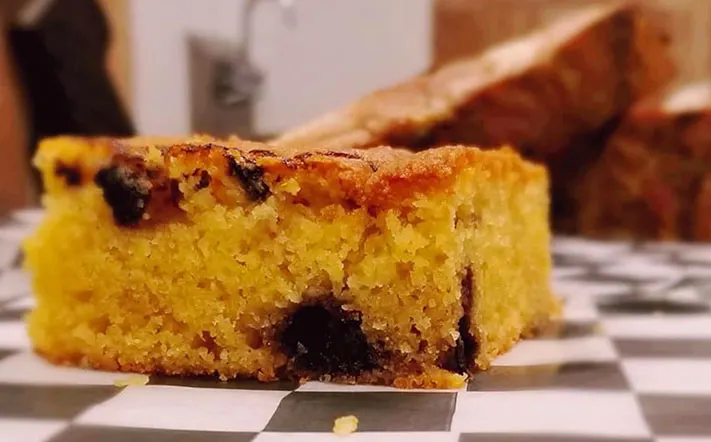 Closeup of Blueberry Cornbread from Slaughter House by Nigels.