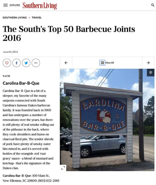 Carolina BarBQue Restaurant in New Ellenton, SC Destination BBQ